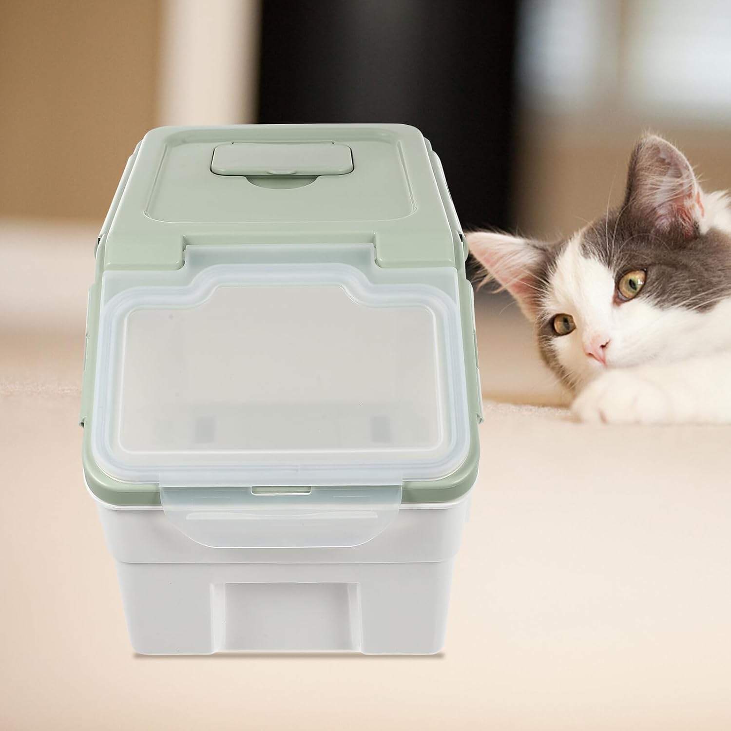 Kichvoe Pet Food Storage Bucket with Airtight Seal, Small Pastel Green Dog and Cat Food Container, Moisture-proof Plastic Bin for Pet Supplies Storage