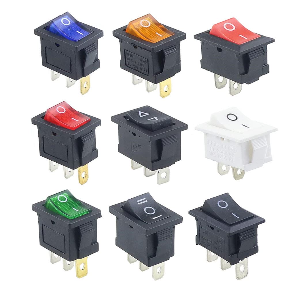 KCD1 Rocker Switch ON-OFF 2 Position 2/3 Pins Power 6A/10A 250VAC/125VAC Interruptor Do Roqueiro Interrupteur Bascule - (Color: Green 3 Pins Lamp/Size: 1 Pc)