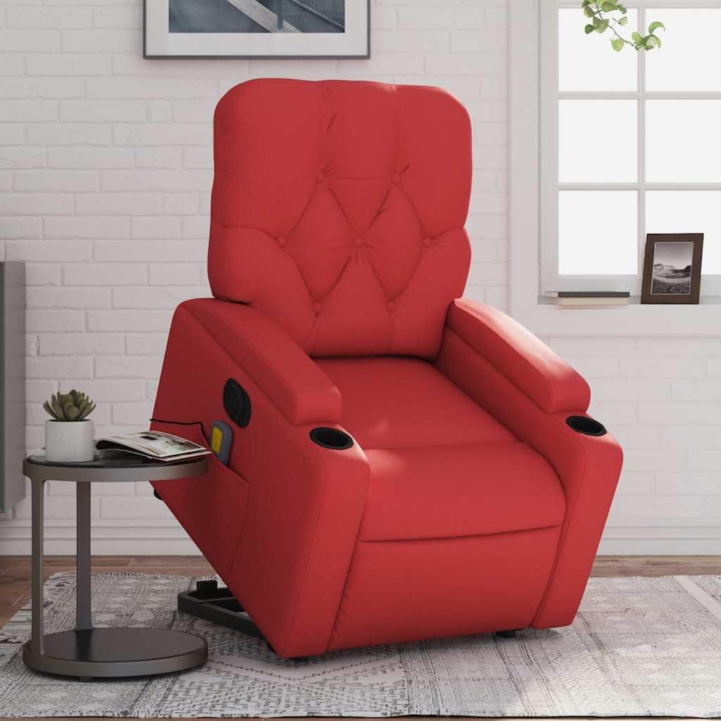 Sillón elevador reclinable eléctrico rojo de piel sintética con masaje por vibración y función de elevación automática para asiento cómodo y relajación total Este título