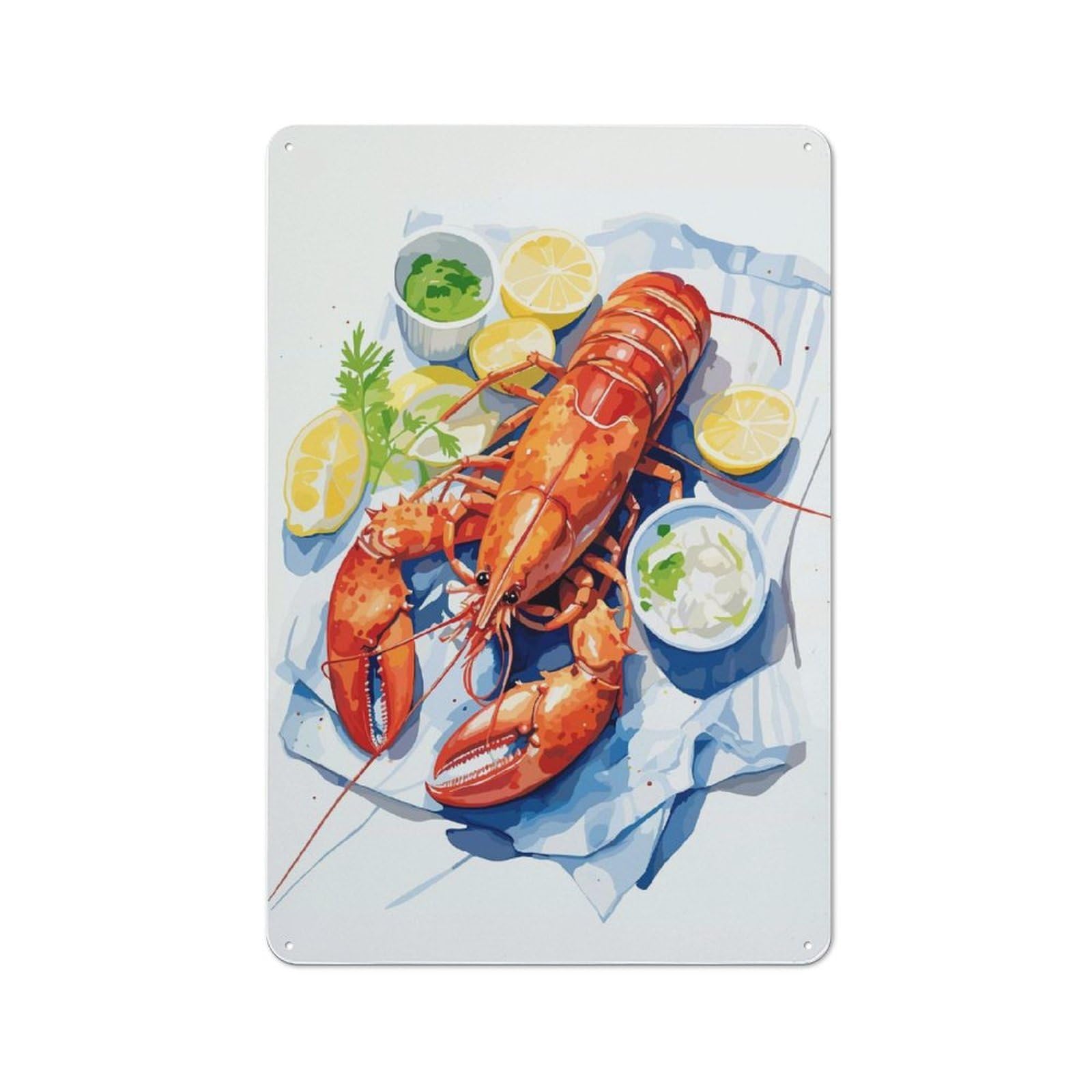 Junmoney Lobster Citrus Splash Country Metal Wall Decor 30X20cm, Country Metal Sign For Kitchen, Cottage, Porch Or Garden Room