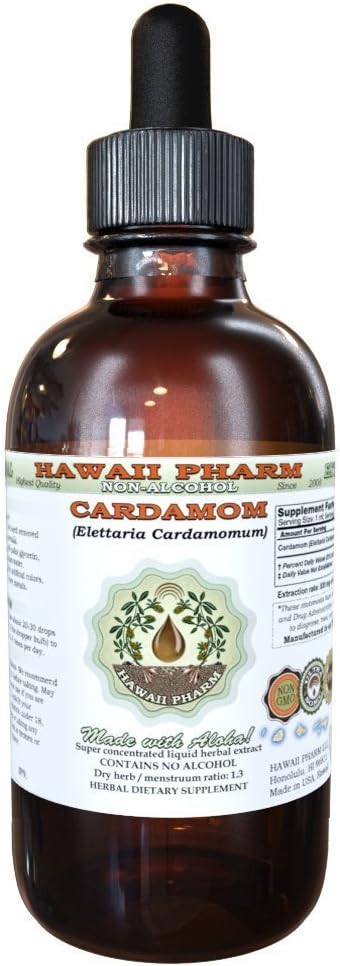 Cardamom Alcohol-Free Liquid Extract, Organic Cardamom (Elettaria cardamomum) Dried Seed Glycerite Hawaii Pharm Natural Herbal Supplement 2 oz