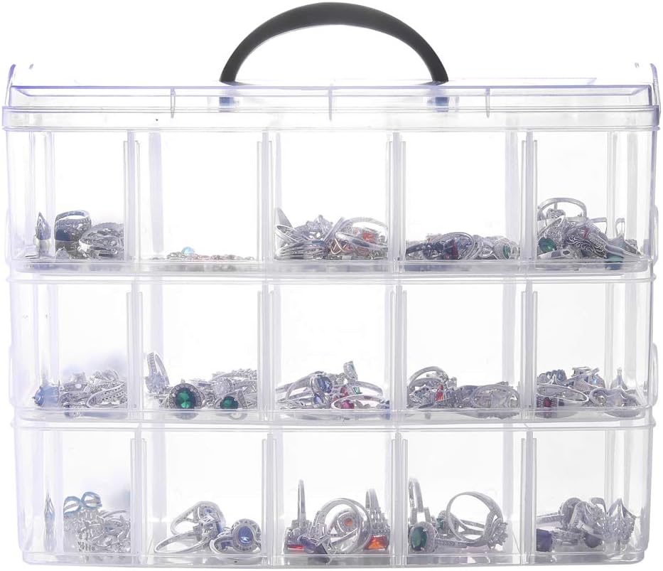 Flower River 3-Tier Stackable Storage Container with 30 Compartments(Adjustable),Organizer Box for Arts and Crafts,Toys,Jewelry,Sewing,Washi Tapes,Hair Accessories,10.2 x 6.7 x 7.5 inches