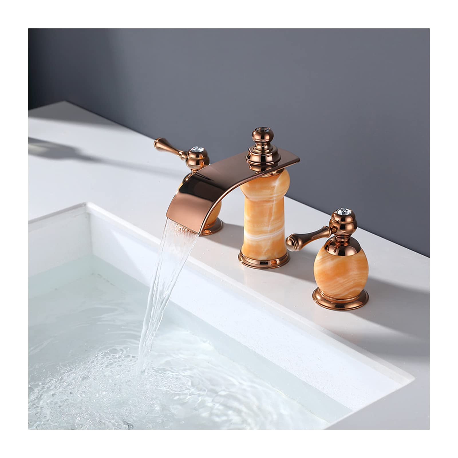 Robinet de lavabo rétro laiton anti-calcaire 3 trous eau chaude et froide durable