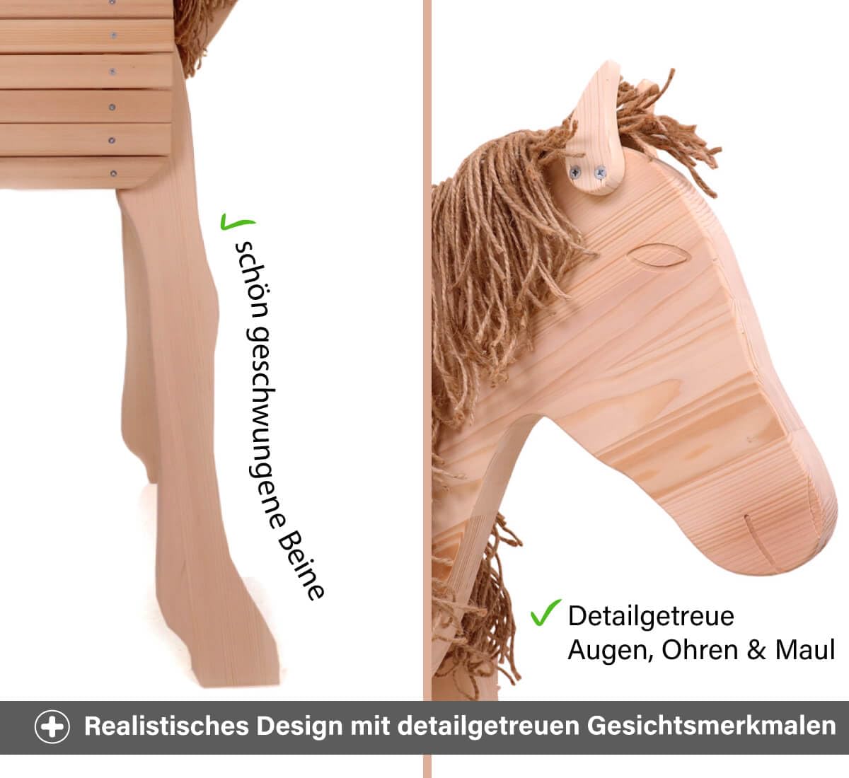 Holzspielzeug Peitz Großes Voltigierpferd Diamant | Holzpferd | Outdoor-Spielzeug | Draussen 7028 | Stockmaß 105 cm (Natur)