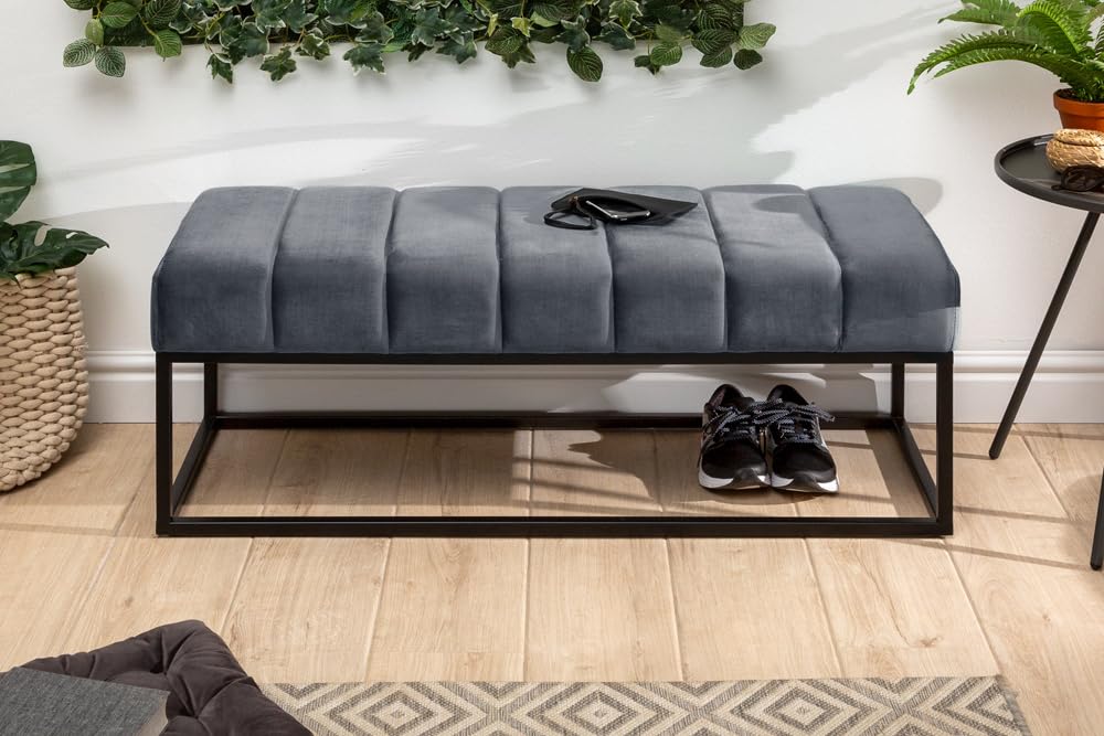 Riess Ambiente Moderne Sitzbank - Petit BEAUTÉ - 110cm - Silbergrau Samt - schwarzes Gestell