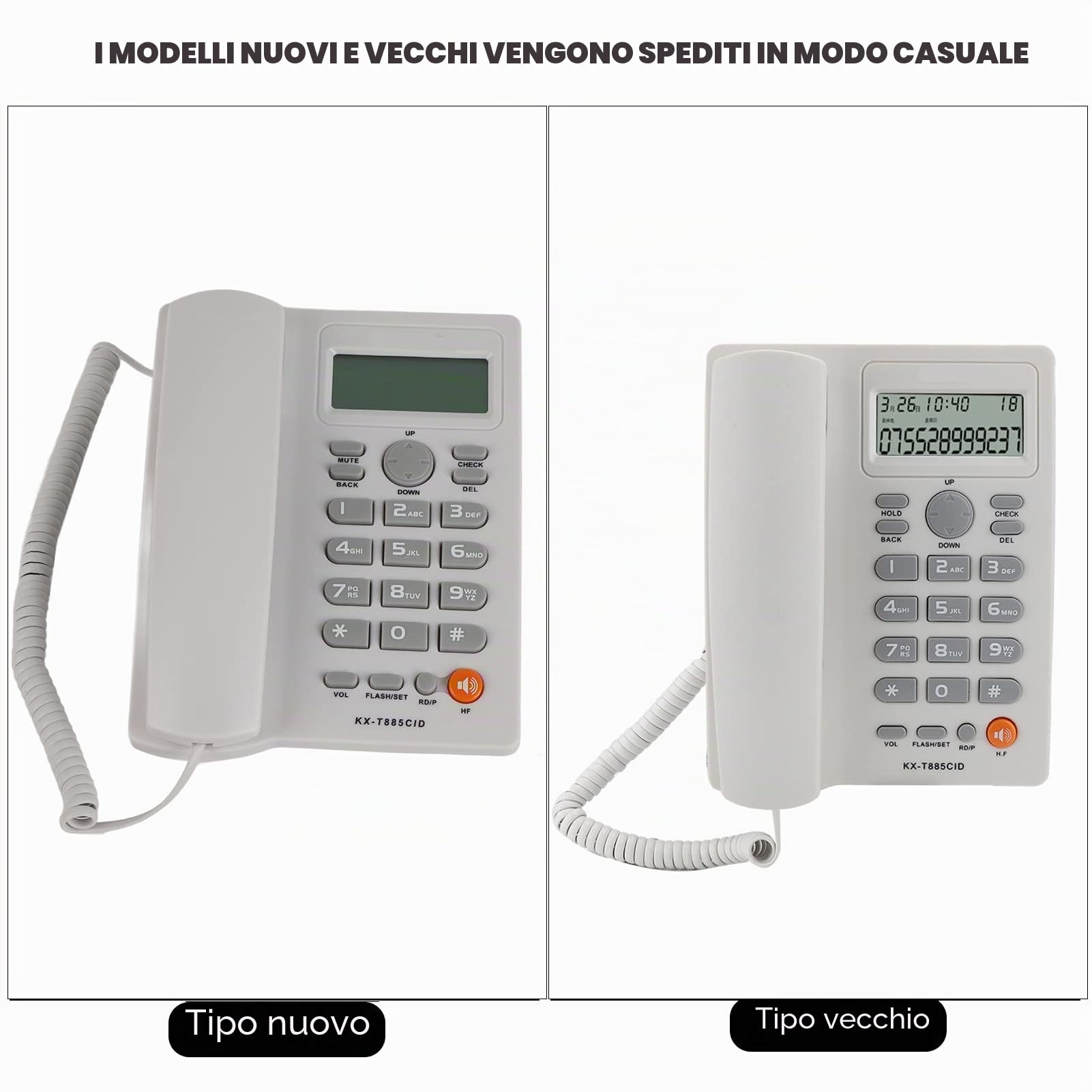 Telefono con filo con vivavoce, telefono fisso ID chiamante Telefono con Chiamata in vivavoce Home Office Telefono fisso Telefono Italiano(bianca)