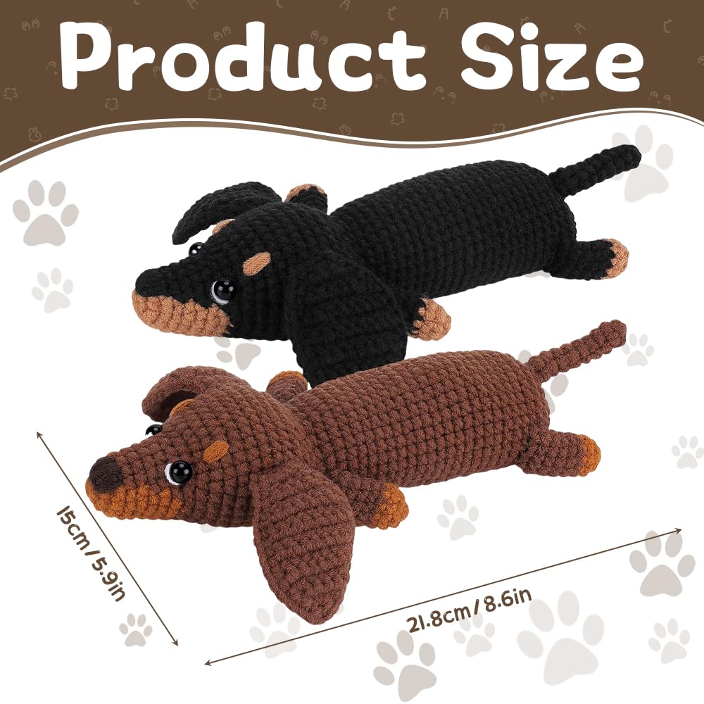 Wxeadu Häkelset für Anfänger, Häkelset Tiere, 2 Stück Dackel Garn Häkelnadel Set, Häkeln für Anfänger, Crochet Set mit Videokurs und Schritt Anleitungen, Stricken für Anfänger Set für Geschenk