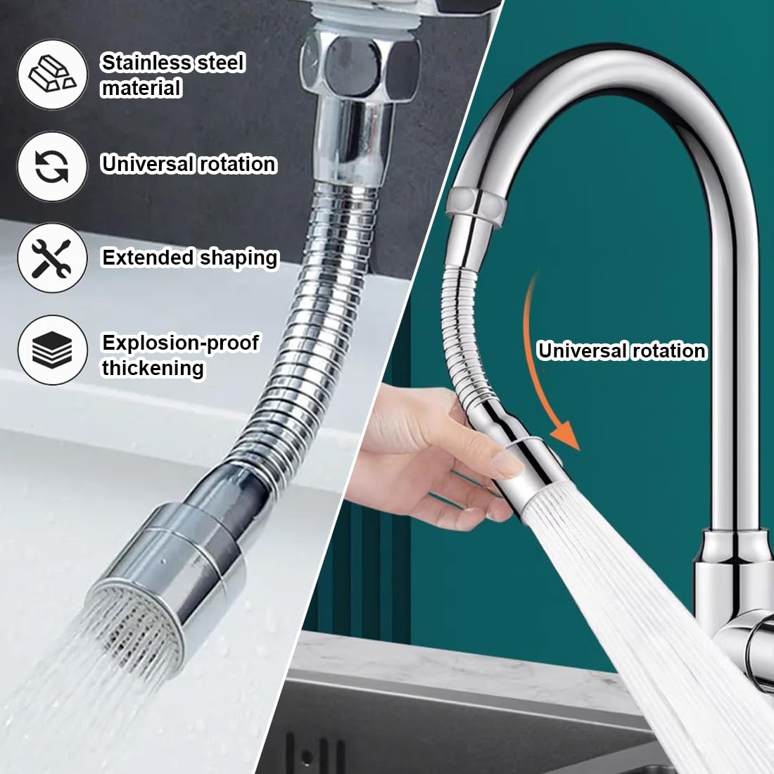 Faucet Mounts, prolunga rubinetto bagno Un'asta di prolunga per rubinetto da 16 cm, direzione fissa, antispruzzo, comoda per lavarsi i denti, il viso, i capelli e prendere l'acqua (argento)
