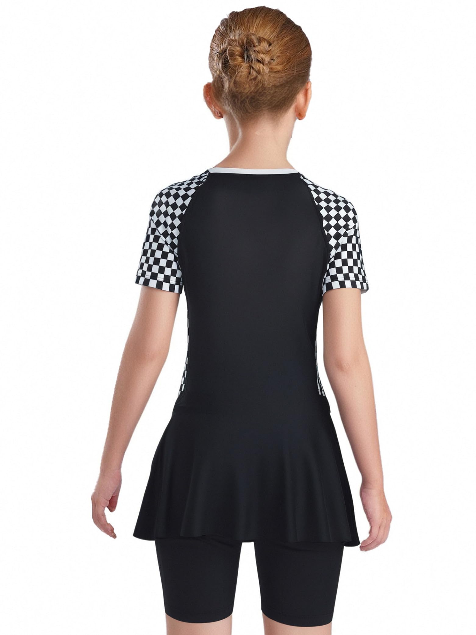 Linjinx Enfant Fille Maillot de Bain Jupette 2 Pieces Robe de Bain Plage Anti UV UPF 50+ Manches Courtes Combinaison de Natation Zippée Combi-Short de Piscine 8-15 Ans
