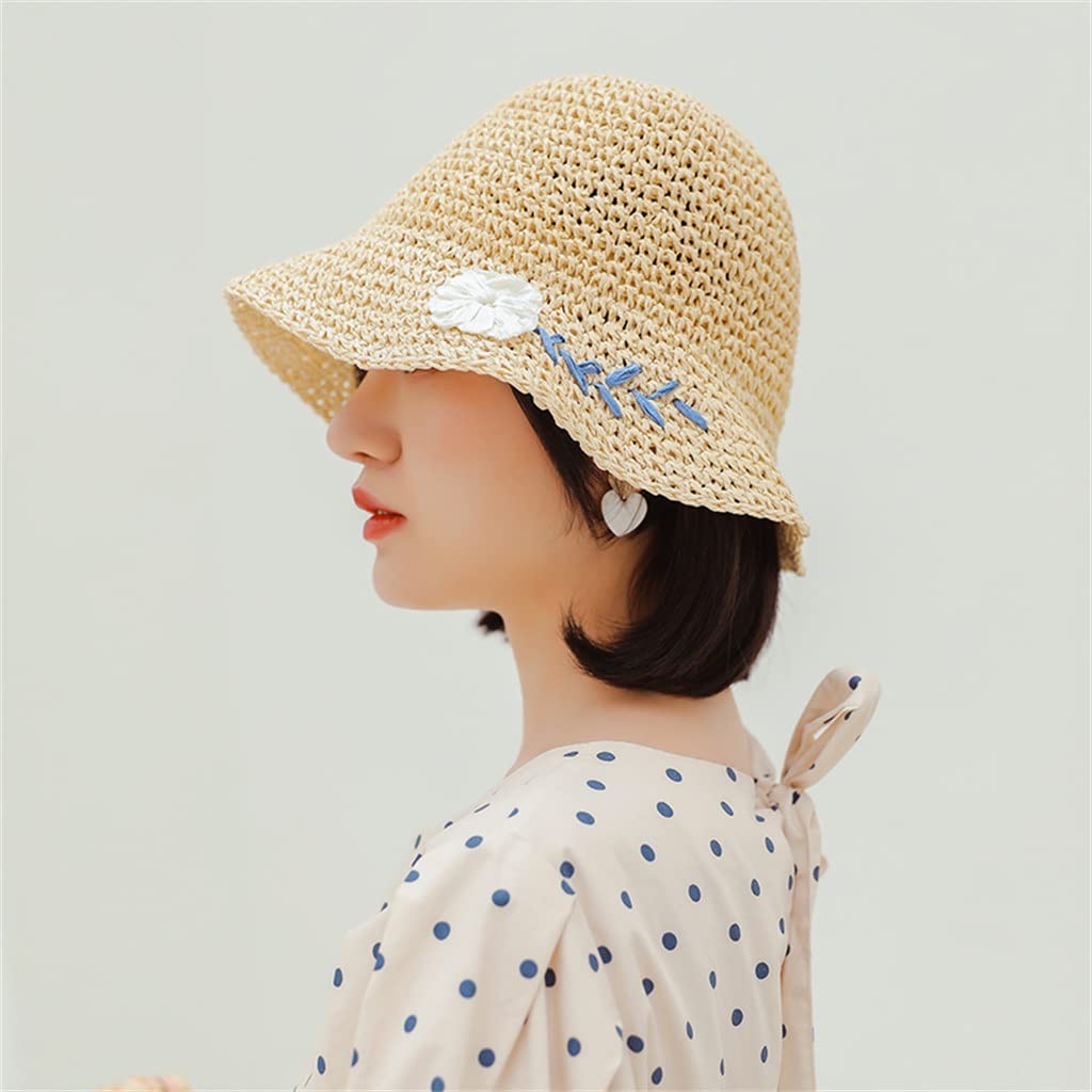 Lindos Sombreros de Sol de Flores niña Hecha a Mano Hecha Pajita Ancha de Cubo Sombrero de Cubo de Tono Casual Gorra de Verano(Black-Soul Eater1)