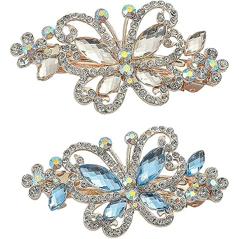 2 Pack Rhinestone Butterfly Hair Clips Cover