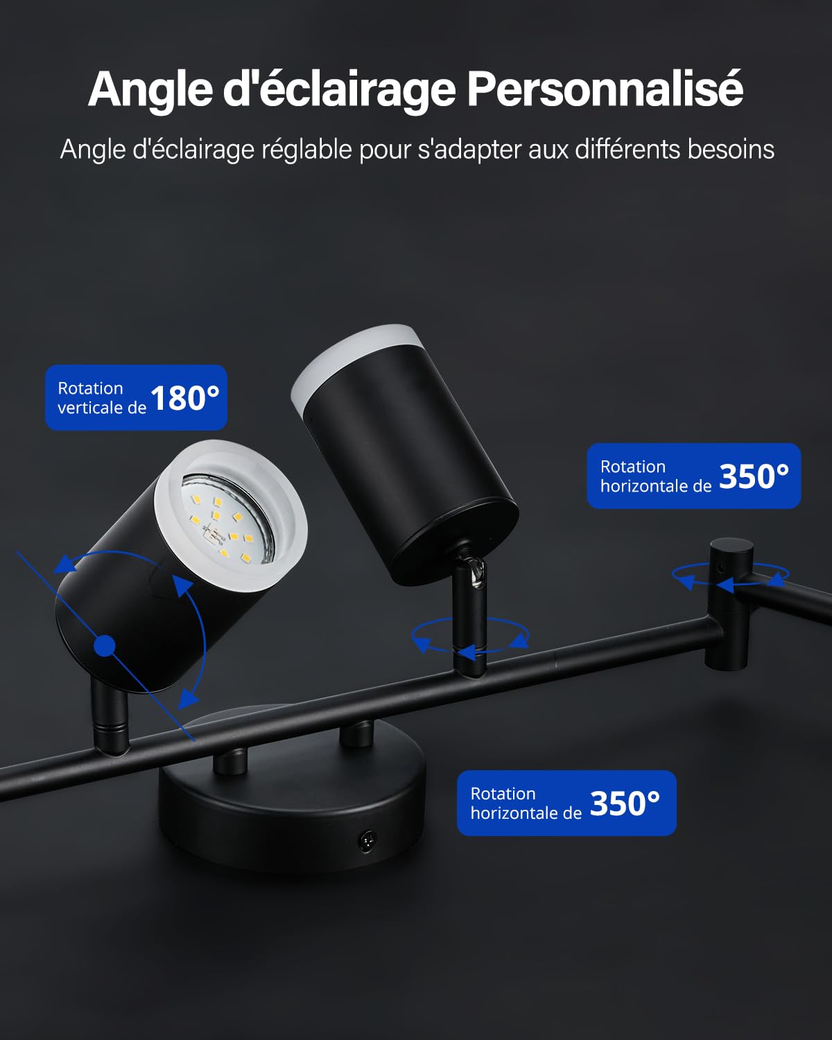 Leselux Luminaire Plafonnier LED 6 Spots Orientable Noir GU10, Sans Ampoule