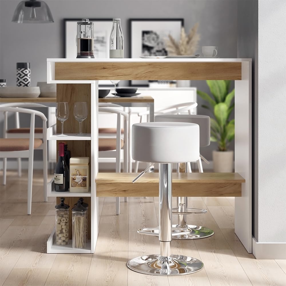 Vicco Bartisch Dana, Weiß/Goldkraft Eiche, 108 x 50 cm, mit offenen Ablagen zur Nutzung als Stehtisch