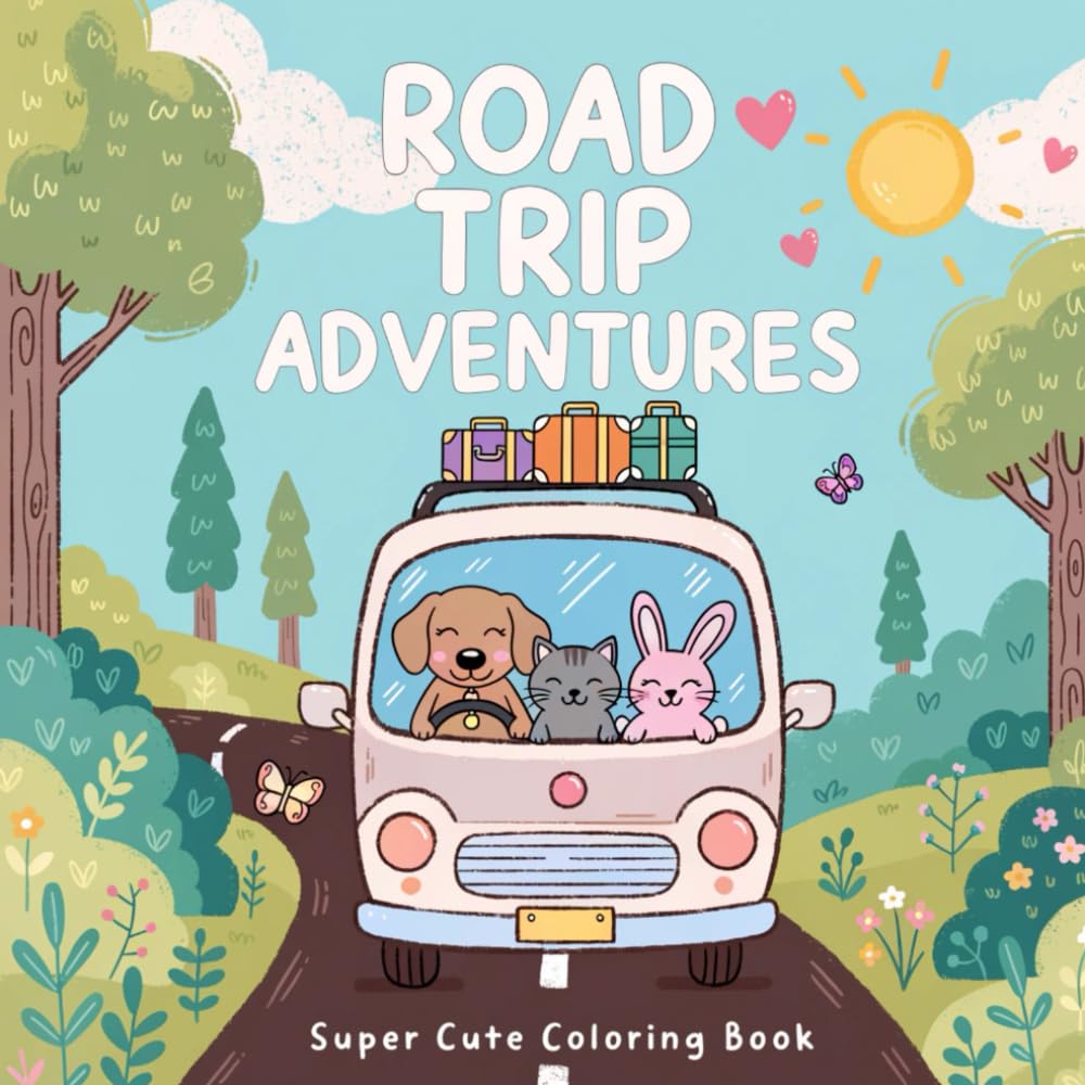 Road Trip Adventures: A Super Cute Coloring Book for Adults & Teens to Relax, De-Stress, and Enjoy Cozy Adventures with Animal Friends
