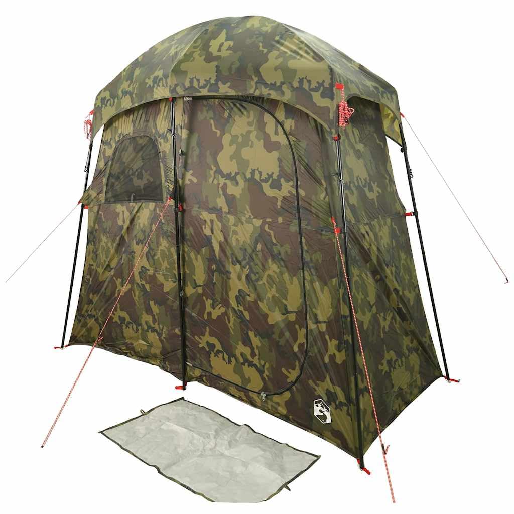 Duschzelt für Camping, Umkleidezelt mit 2 Kabinen, Campingtoilette, 256 x 136 x 225 cm, Grün, inkl. Überzelt und Tragetasche, flexibel einsetzbar