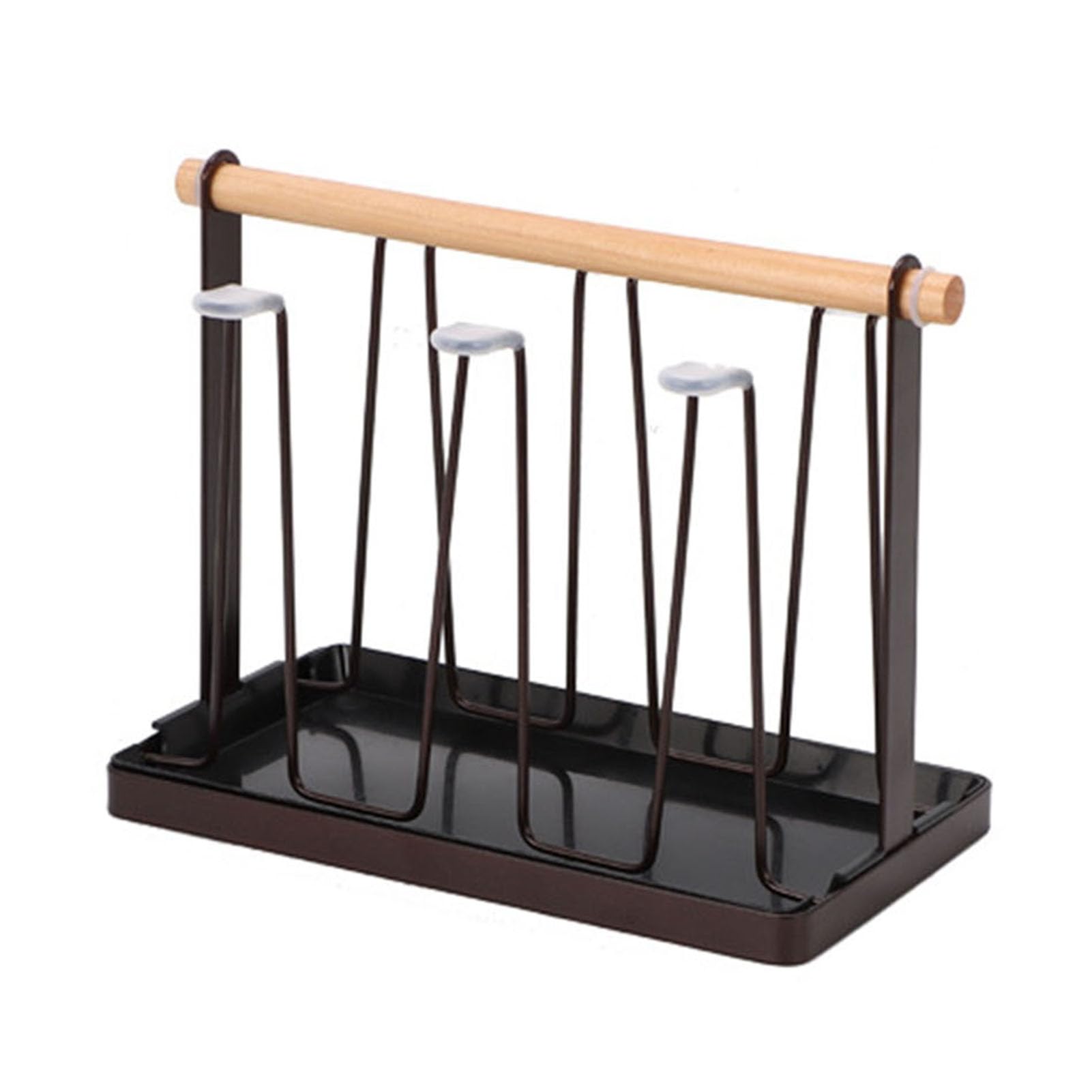 Glifora Iron Cup Drying Rack with Wood Handle and Drip Tray - Bottle Dryer Holder, Space-Saving Countertop Organiser for Mugs and Glasses, Kitchen Countertop Organisation