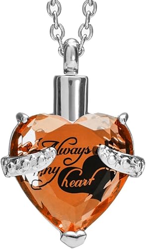 Collar de urna de cremación de cristal para cenizas Always in My Heart Memorial Urna colgante de corazón Recuerdo Joyería de acero inoxidable