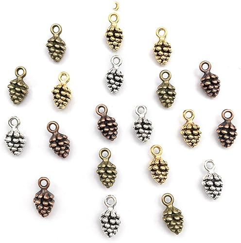 Miniatura 4 de 100 dijes pequeños de cono de pino, mini colgantes de pino de metal, joyería de Navidad, collar, pulsera, aretes, dijes para manualidades