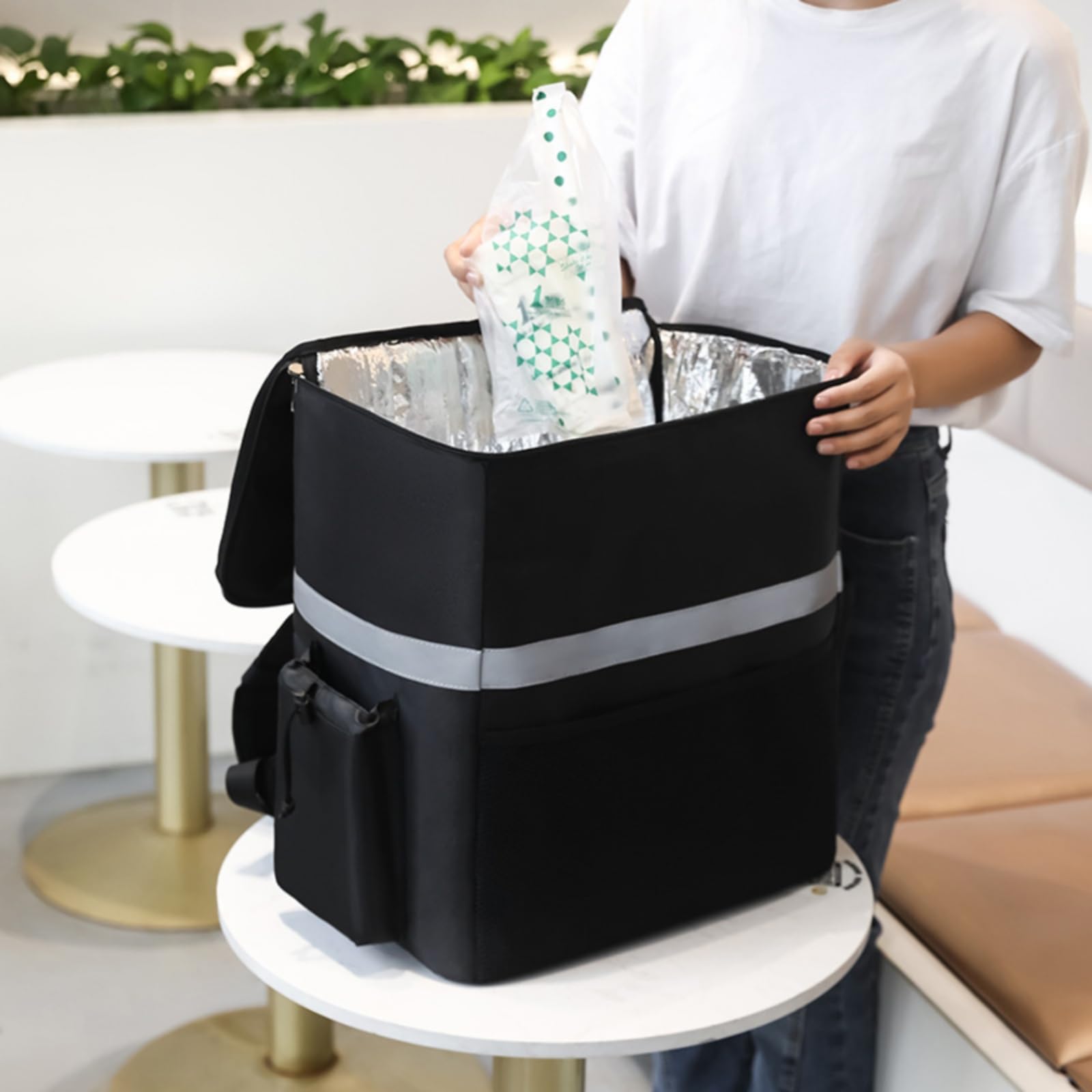 Mochila de Reparto Térmica Bolsa Isotérmica Mochila de Comida Mochila de Entrega con Interior Térmico y Estructura Antidesplazamiento Oxford con Banda