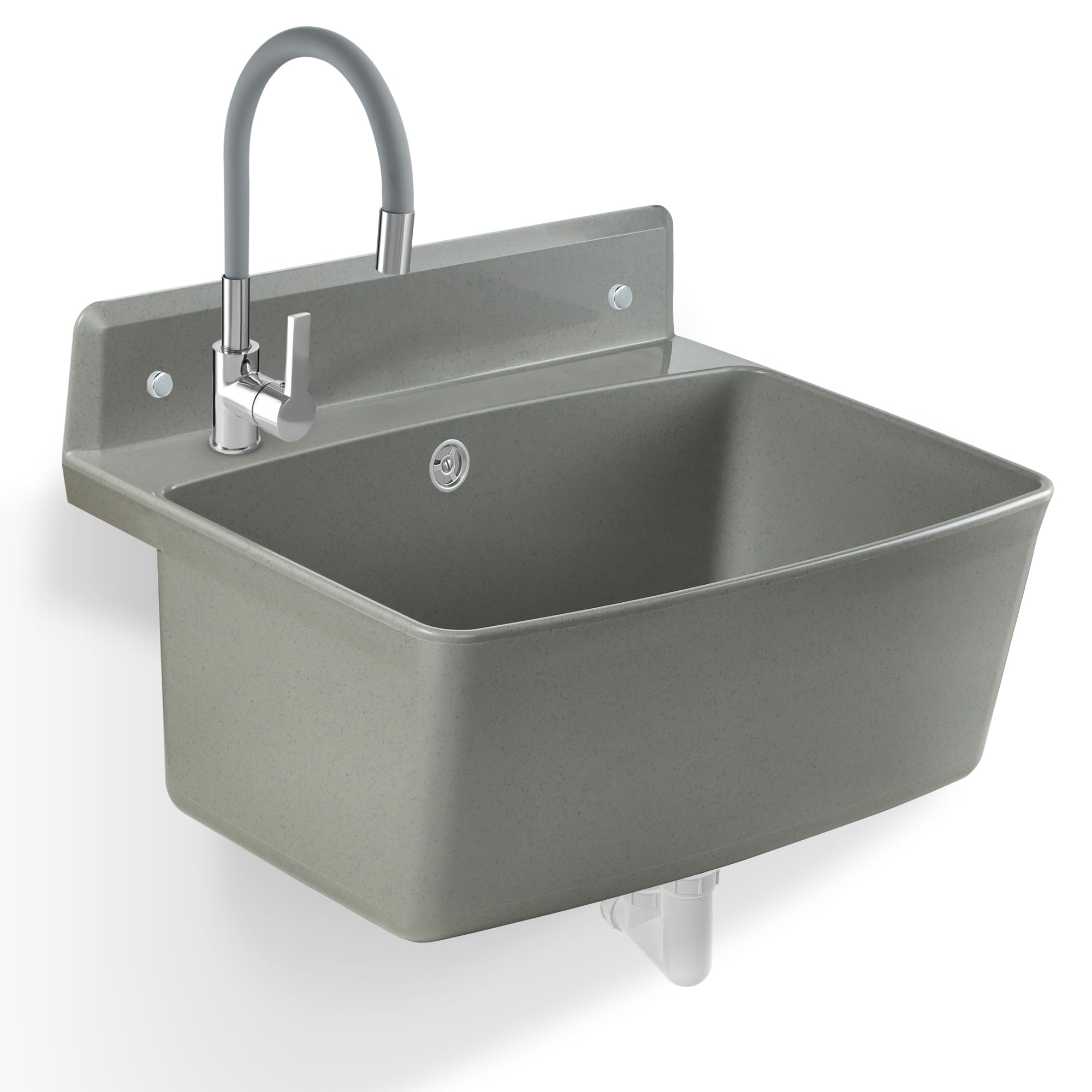gospo Gartenwaschbecken, 55x42x22.5cm Haushaltsbecken aus hochqualitativem Polystyrol, Ausgussbecken mit Easy-Clean Technologie, Waschbecken für Garten (Grau, Elastischer batterie)