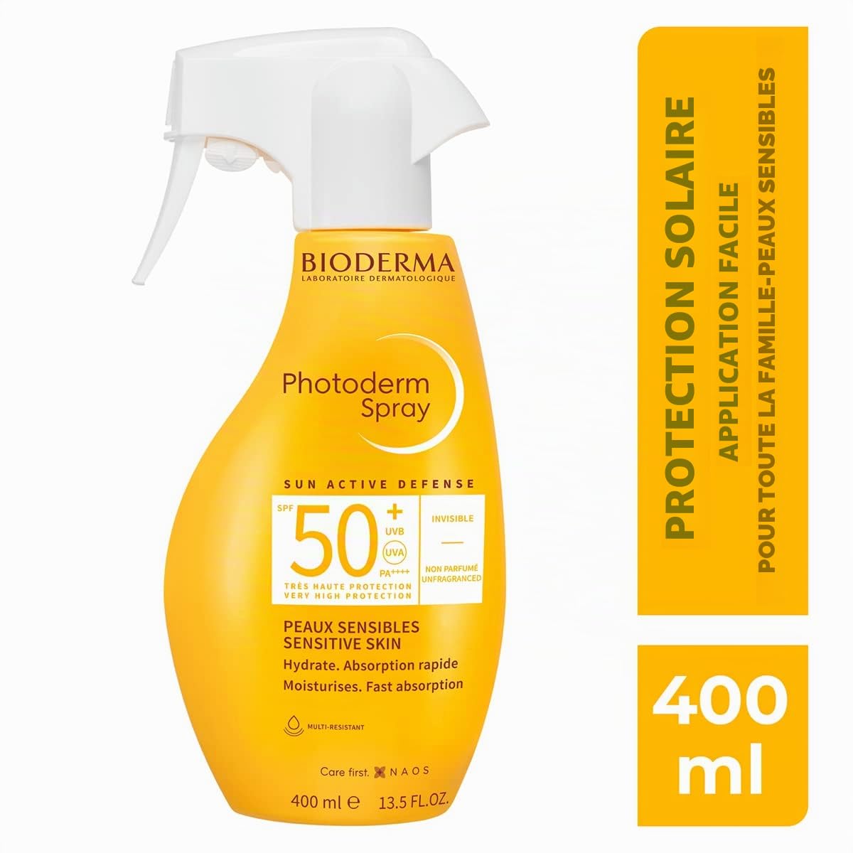 PHOTODERM MAX Spray SPF 50+ 400ml |Protection optimale UVA-UVB – Active les défenses naturelles de la peau| Peaux sensibles ou intolérantes au soleil