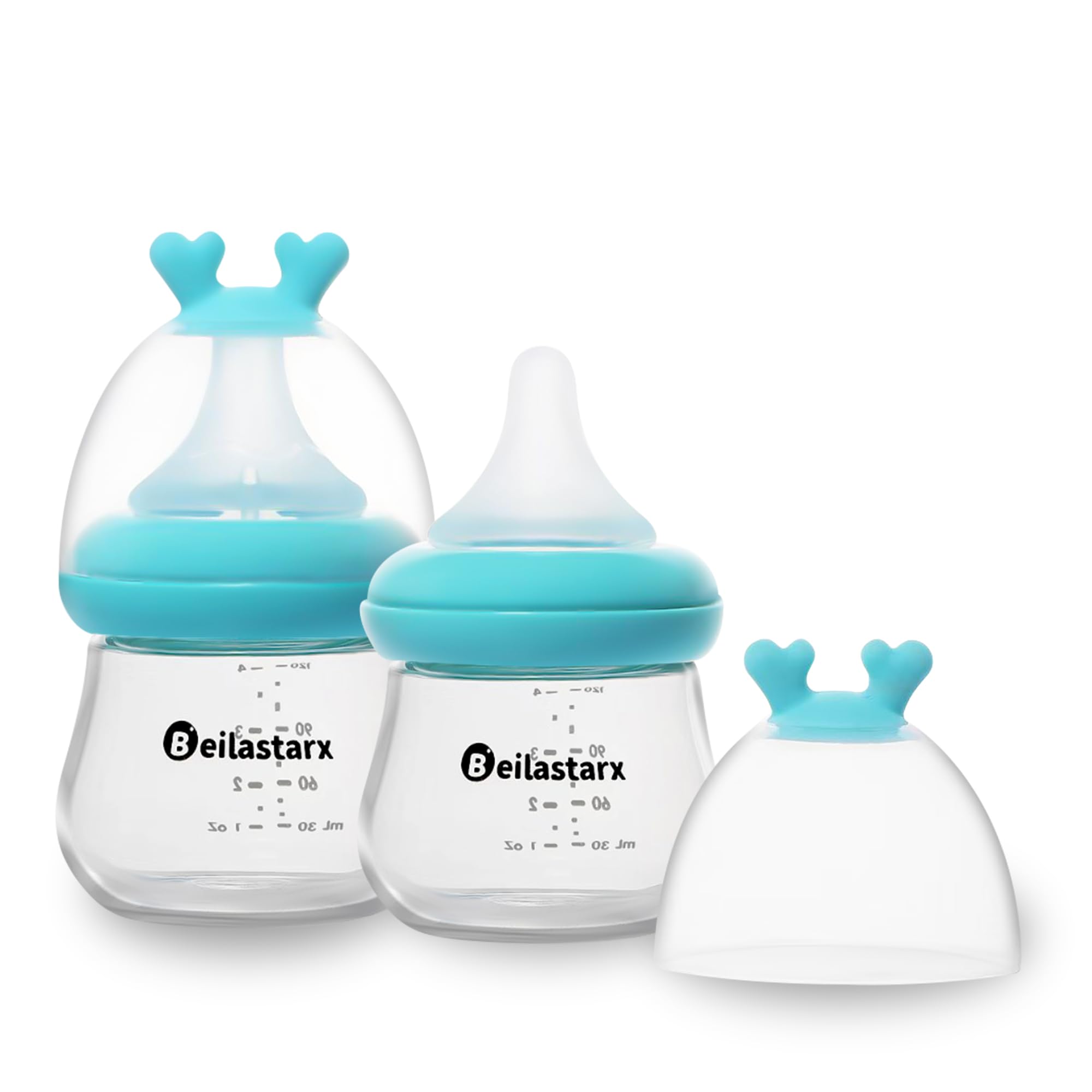 Beilastarx Glass Baby Bottles with Natural Response Nipple Size SS - Anti Colic Baby Bottles Wide Neck Slow Flow Baby Bottle (Blue, 4oz (Pack of 2))