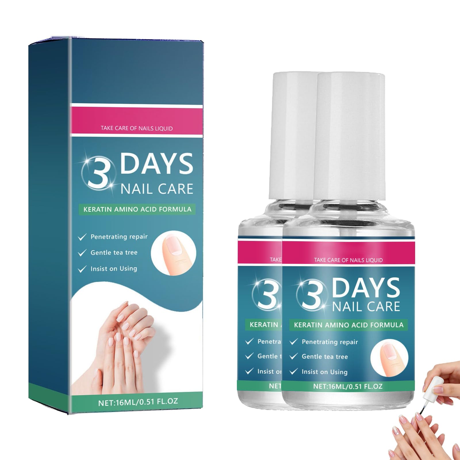 3 giorni di cura delle unghie, con cheratina amino acido formula, cheratina 3 giorni per la riparazione di unghie screpolate e asciutte, nourishment, cura nutriente (2 pezzi)