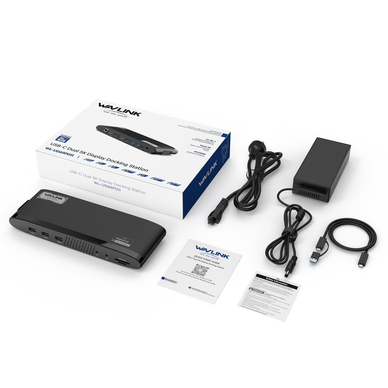 WAVLINK Station d'accueil pour Deux écrans 5K, Docking Station avec PD 100W, 2x4K HDMI, 2x4K/5K DP, 5 Ports USB, SD/TF, Ethernet,Audio, Station d'accueil USB C pour MacBook Neo,Mac M1/M2/M3/M4/Windows