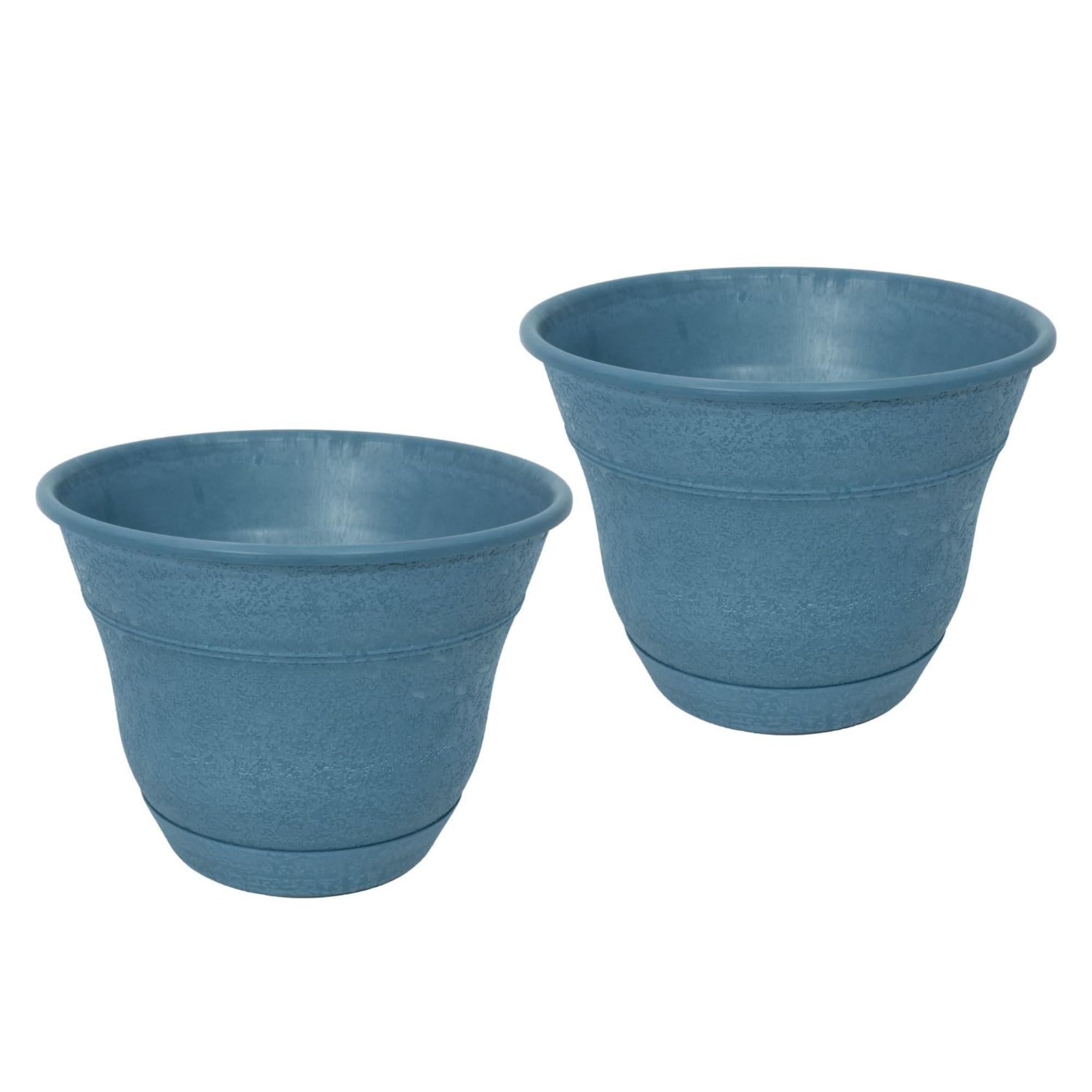 Bernini FirmaStone 15" Self-Watering Planters, Set of 2 – Durable Indoor/Outdoor Pots with Drainage Plug & Built-in Reservoir – Lightweight Garden