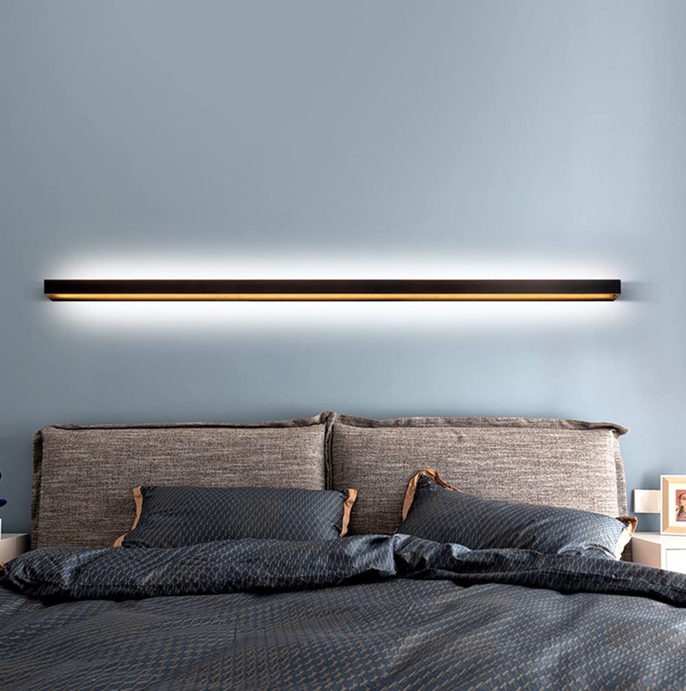 lunga LED soggiorno Applique da parete interni, moderna lampada da parete dimmerabile luci lunghe a specchio in alluminio per bagno camera da letto soggiorno scale illuminazione a parete (oro,120cm)