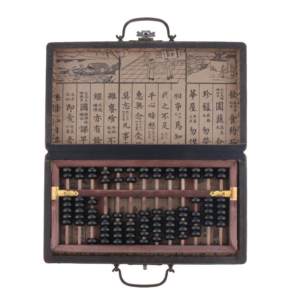Boulier de Perles en Bois Vintage Chinois Outil de Calcul Arithmétique avec Boîte de Rangement