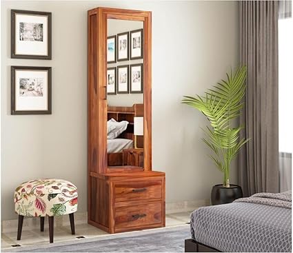 Apana Timber Solid Sheesham Wood Dressing Table With 2 Drawer & 1 Door Storage For Living Room|Wooden Vanities For Home Solid Wood Bedroom Furniture (Natural Finish) (30.4D X 58.4W X 177H) Cm-Brown