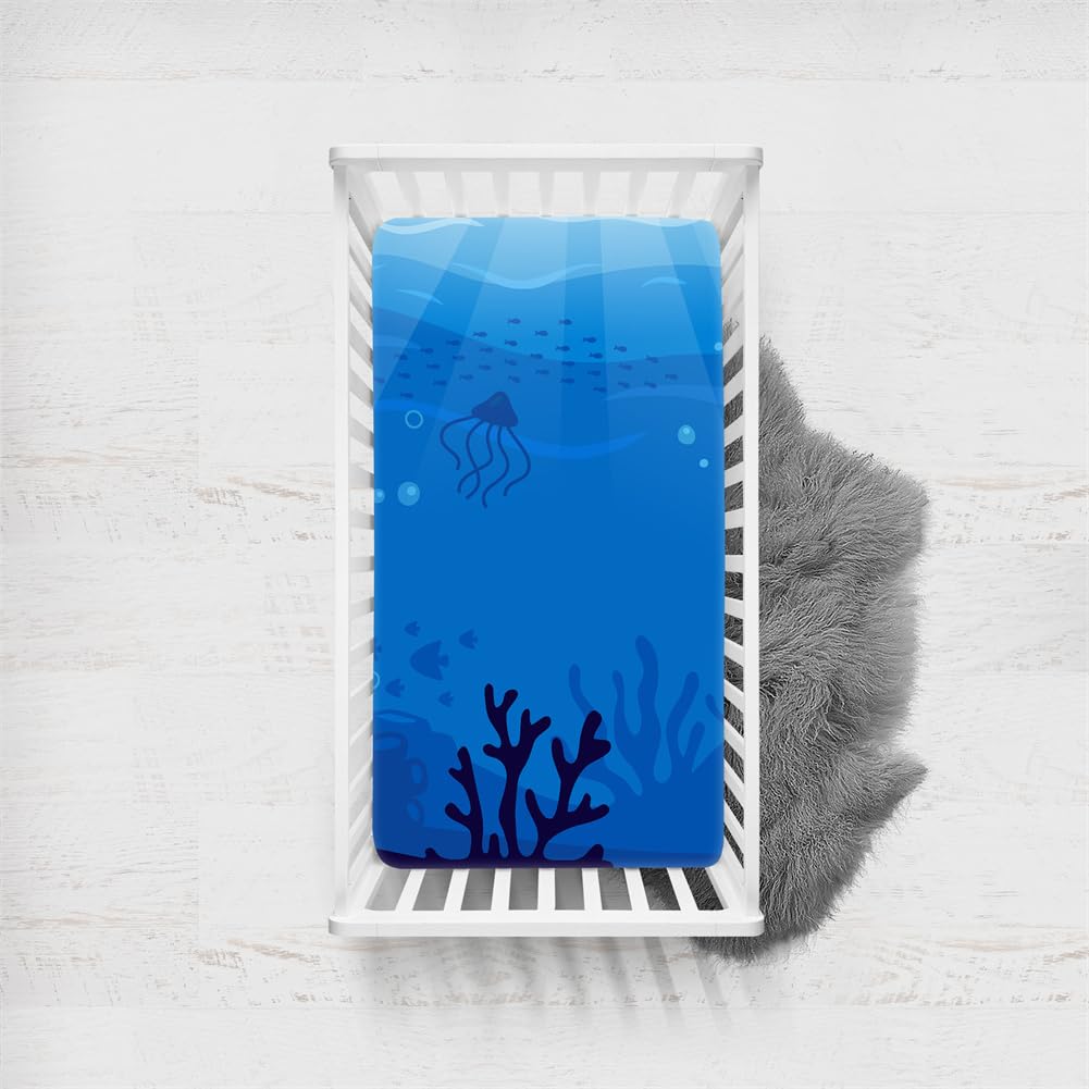 Odot Cot Bed Sheets, Bedside Cribs Fitted Sheets for Boys and Girls, Baby Bed Sheets Cot Bed Mattress Protector, Bassinet Sheets, Easy Care Soft and Dureable (95x65cm,deep blue ocean 7)