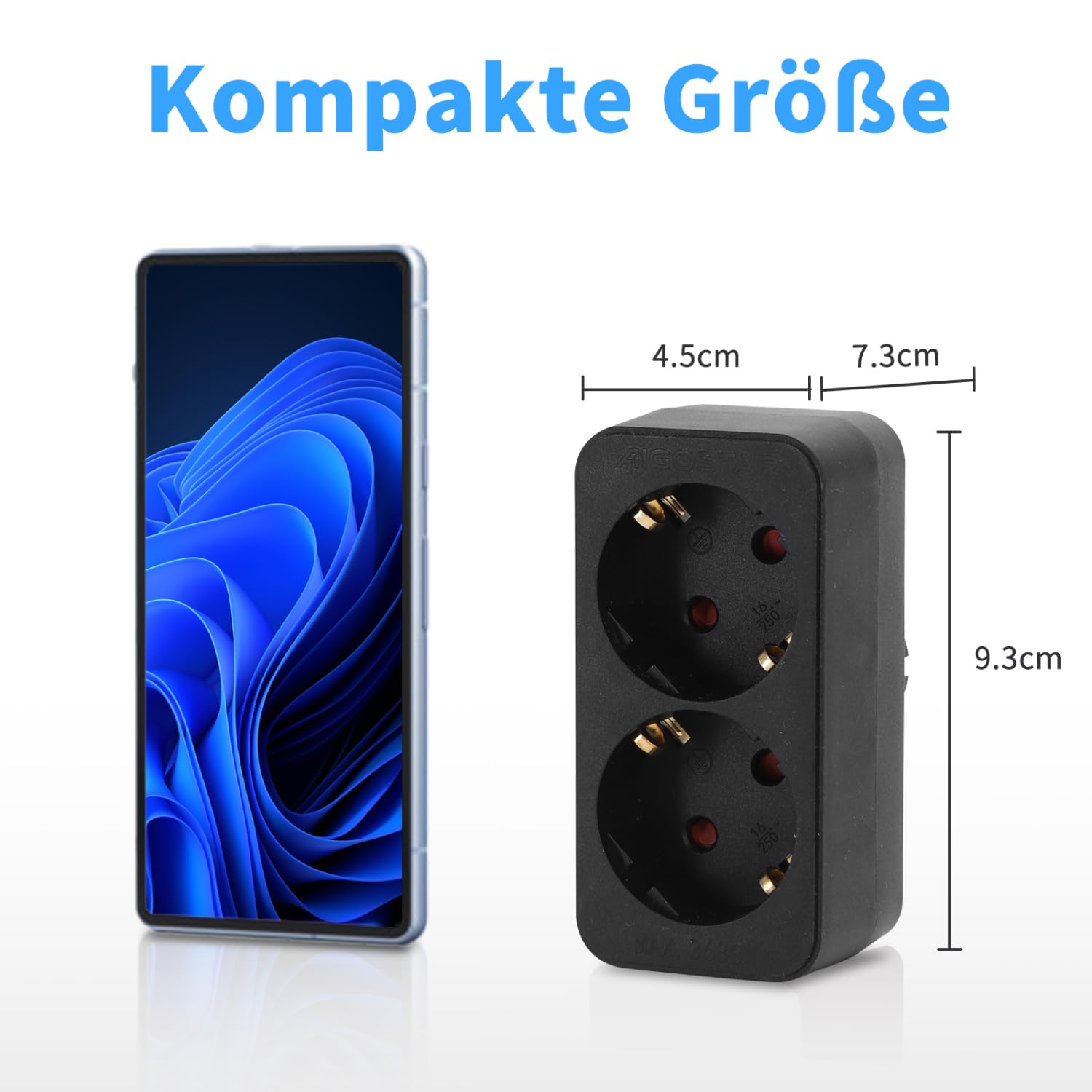 Presa Multipla Aigostar Con Protezione Bambini - 2 Spine, Standard Tedesco/Francese, Nero, 3680W - Foto 7