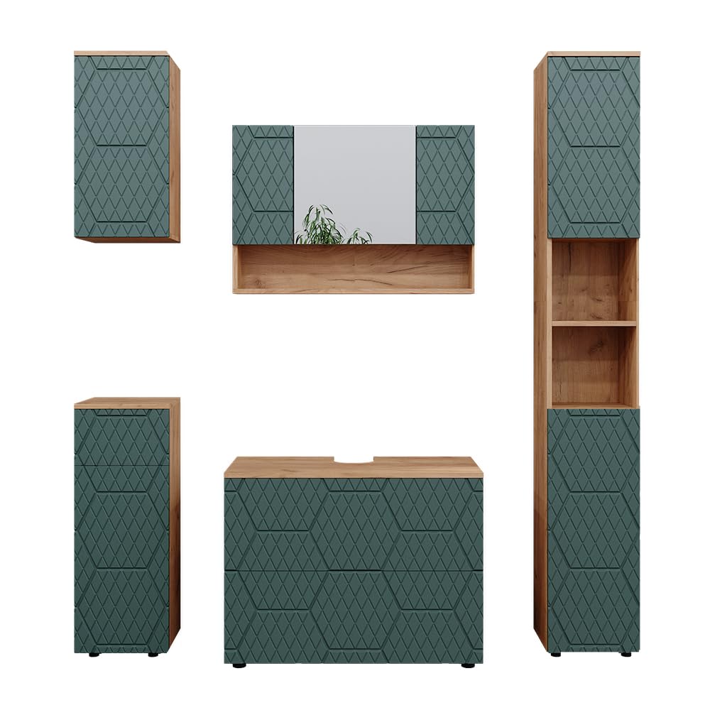 Vicco Conjunto de Muebles de baño Irma, Verde/Roble Dorado 80 cm