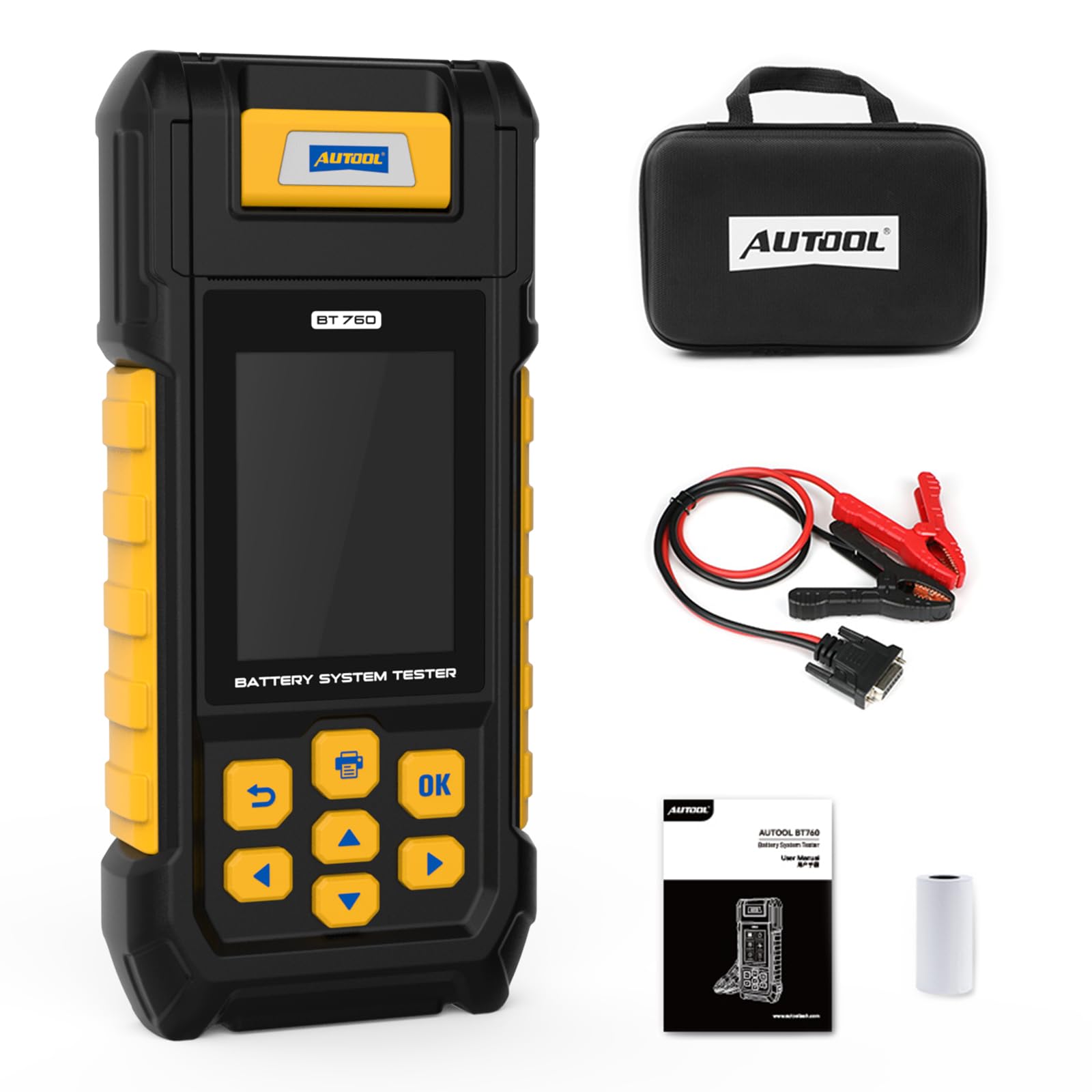 AUTOOL BT760 Car Battery Check 12V/24V Auto Battery Load Tester with Built-in Thermal Printer 20-3000 CCA Charging Cranking System Diagnostic