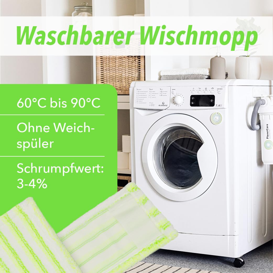 Wischbezug Mopp aus 70% Mikrofaser - Excellent Plus Mopp, grün/weiß - Ersatzbezug für Bodenwischer - für alle gängigen Klapphalter & für Trocken & Nassreinigung (10x 50cm)