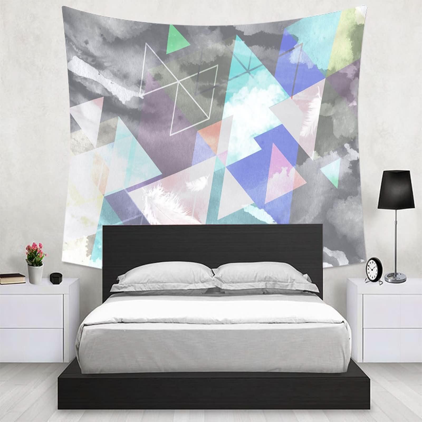 Homxi Tapiz Pared Sofá 350 x 256 CM,Tapiz para Sofa Poliéster Patrón de Triángulo Geométrico Tapices Cama Gris Azul