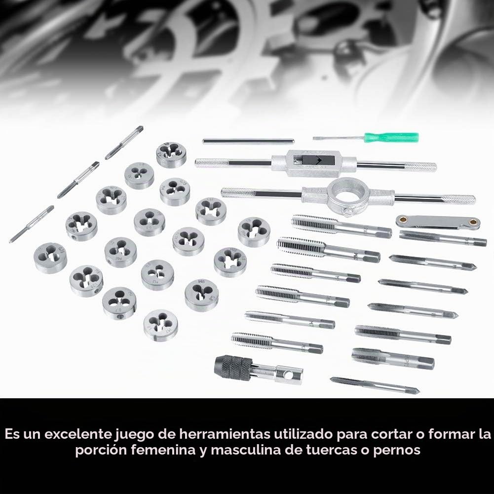 Juego de Herramientas con 40 Roscas y 17 Machos de Roscar M3-M12, Set de Matrices de Acero