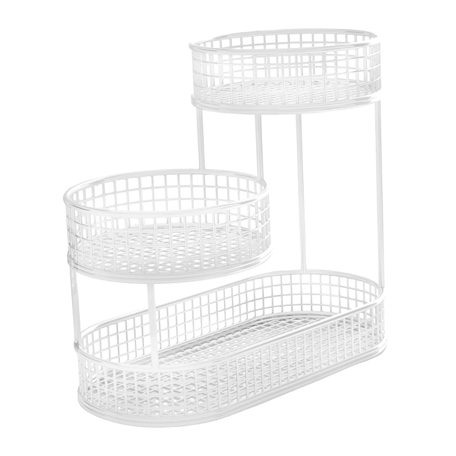 TWISAXC Multi Tier Iron Wire Snacks Serving Tray Plate Fruit Basket for Creative For Storing Fresh Fruits And Vegetables On Countertop Vegetable Bread Holder Stand For Kitchen, white, 32x32cm