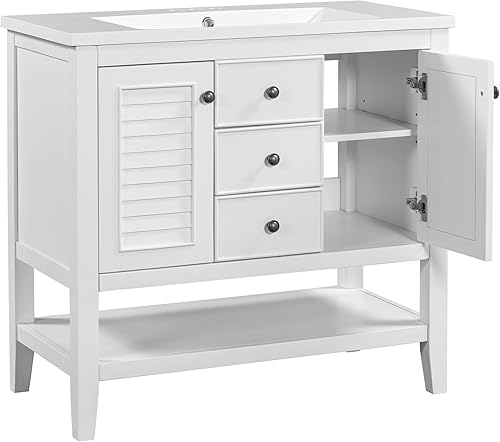 Miniatura 8 de LUMISOL Tocador de baño de 36 pulgadas con parte superior del fregadero, armario de baño moderno con puertas y cajones de cierre suave, tocador de