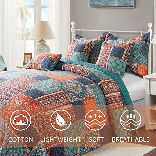 VAPUTAR Cotton Quilt King Size Bedding Set - 3 Pieces King Quilt Bedding Set, Boho King Size Quilts, Lightweight Reversible Coverlets Bedspreads for Farmhouse Bedroom