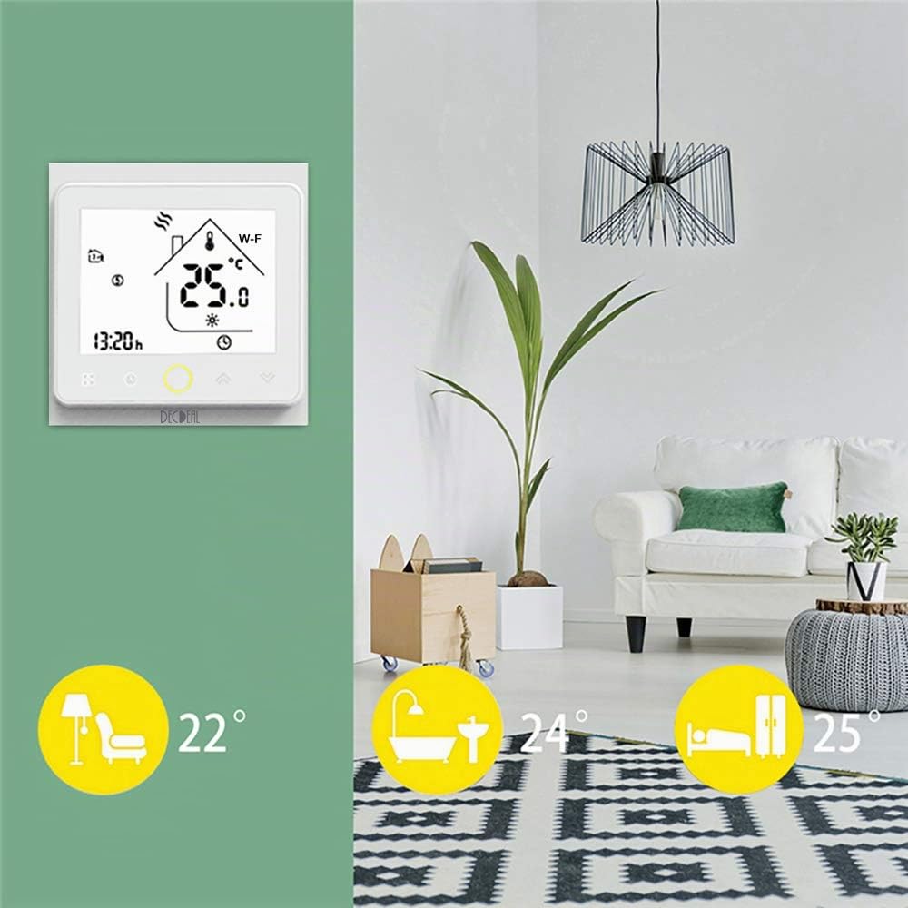 Decdeal Termostato WiFi para Caldera de Gas,Termostato programable Intellight, Compatible con App/Control por Voz, Compatible con Alexa/Google Home, 5A, GC-Blanco