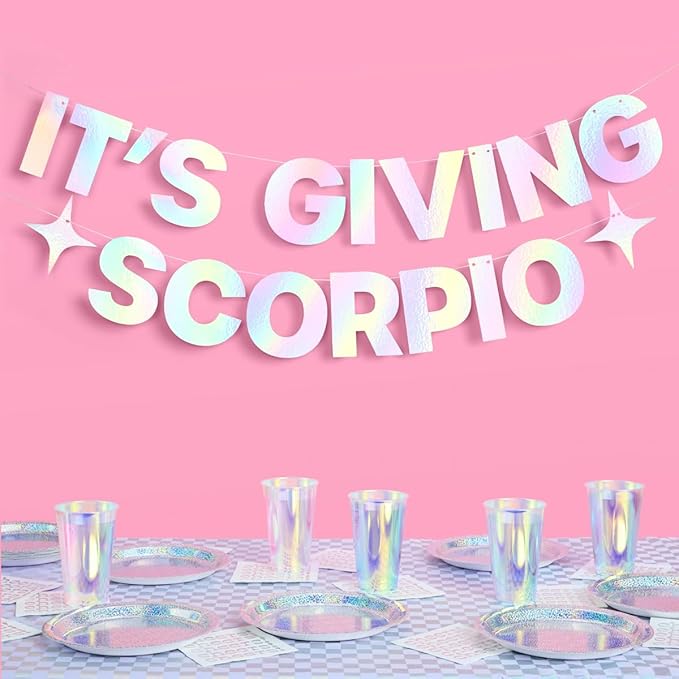 xo, Fetti It's Giving Scorpio Banner - Iridescent Foil Banner | 5 Ft. | Zodiac Birthday Sign, Horoscope Party Background, Astrology Bday Decorations