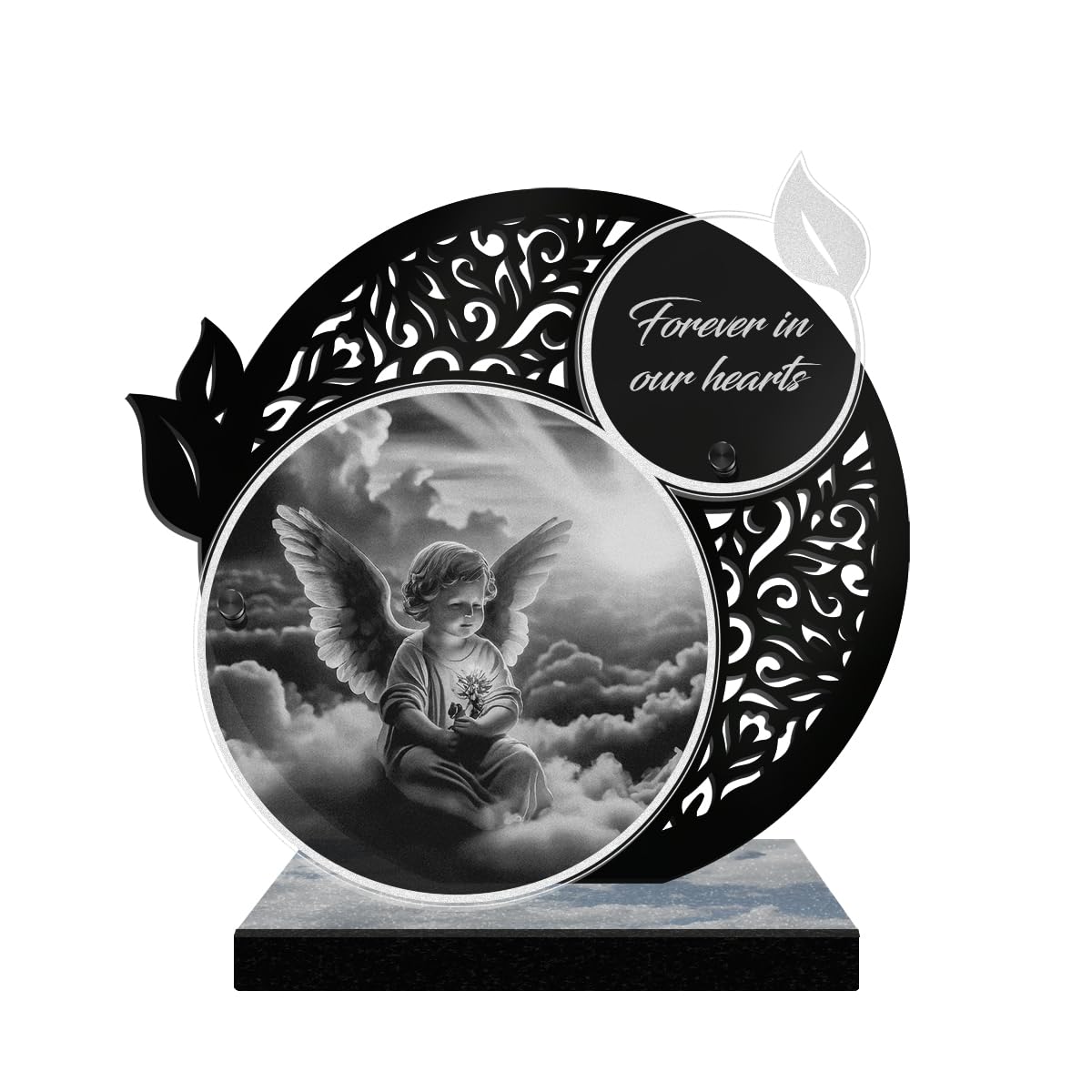 ETERNEL - Personalized Lace Memorial Plaque - Cherub, Angel, Angel Wings - Customizable text, laser-engraved memorial plaque, tribute, cemetery plaque, mortuary, funeral, burial