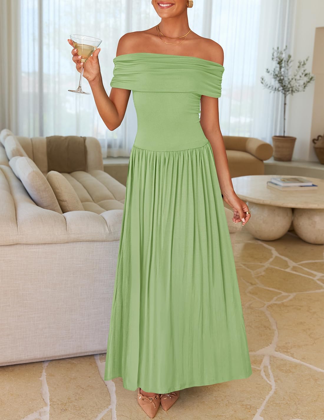 ZESICA Women's Off The Shoulder Maxi Dress 2026 Summer Sleeveless Casual Slim Swing Pleated Formal Party Dresses - Image 7