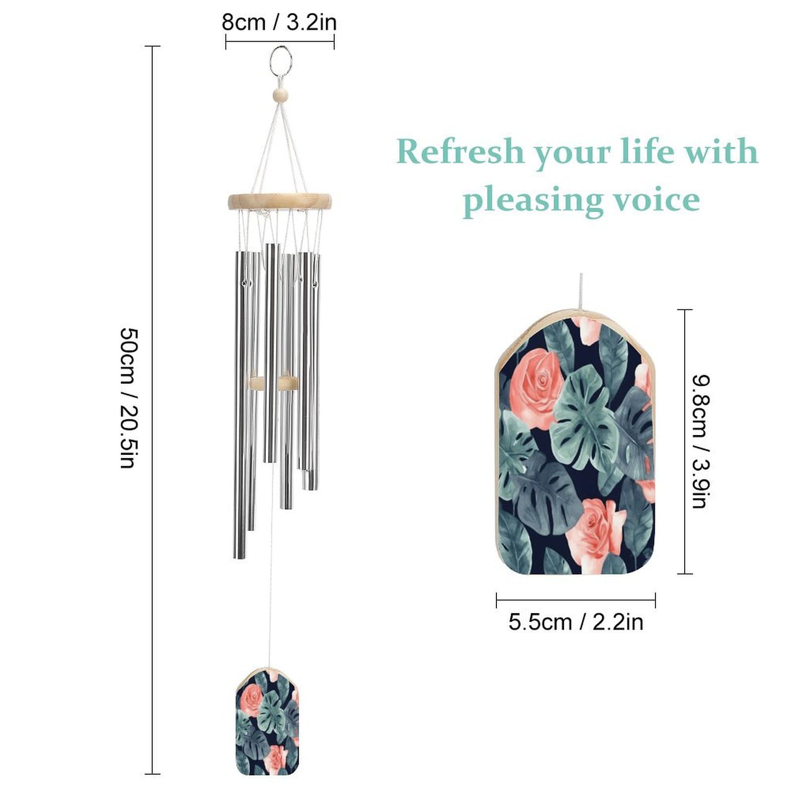 Outdoor Wind Chimes, Watercolor Monstera Pattern Printed Wind Chimes,Simple Wind Chimes,Curtain Wind Chimes for Home Decoration