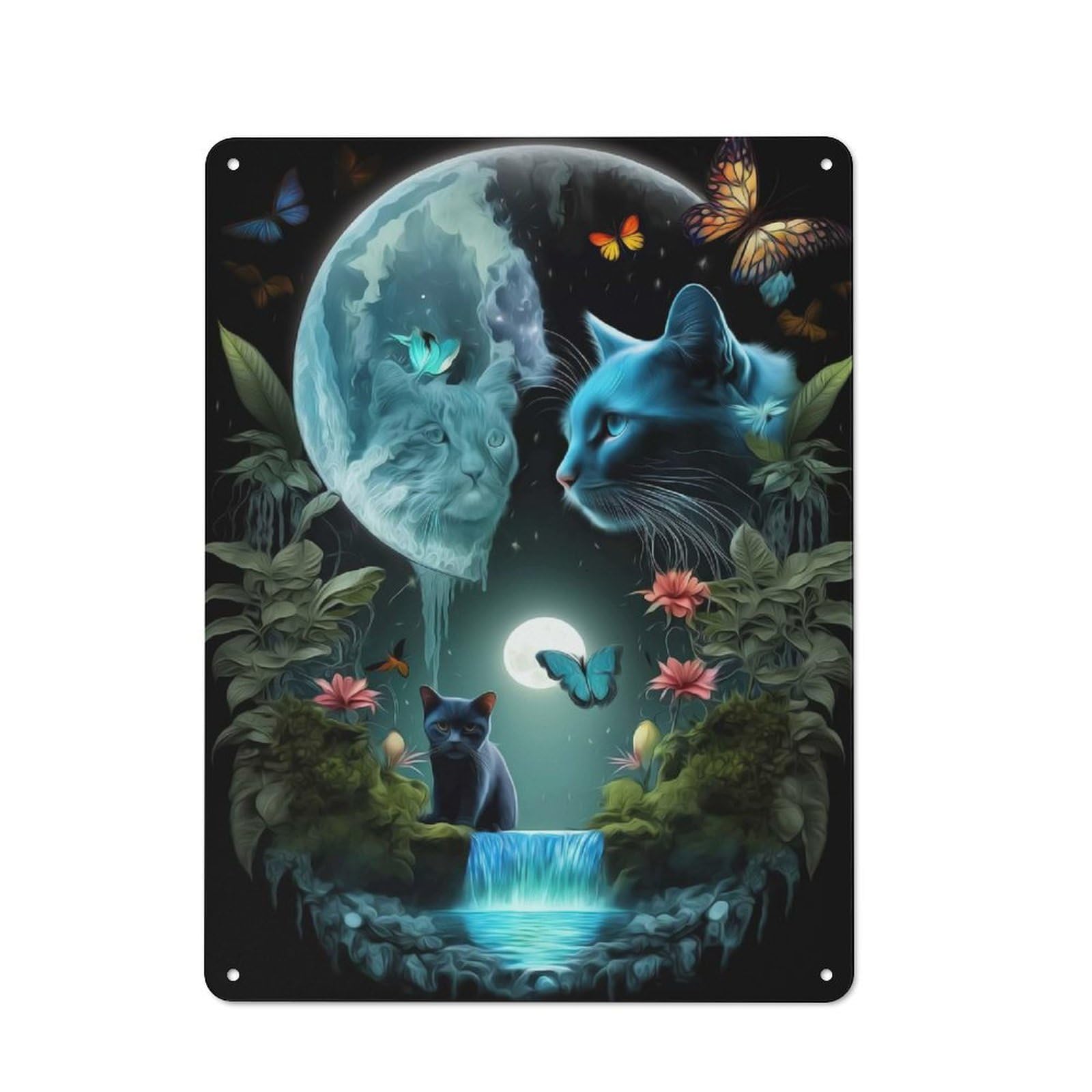 Junmoney Meo Cat Surreal Nature Vintage Metal Plaque 40X30cm For Workshop Wall, For Kitchen And Home Bar Decor, For Home Office And Studio Walls