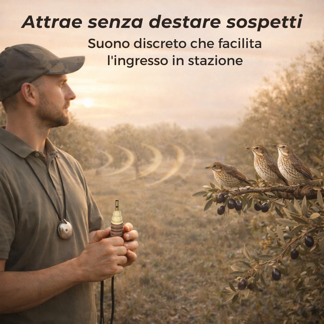 Richiamo Tordo Manuale – Fischietto a Bocca con 2 Suoni Naturali per Osservazione Fauna e Interazione con Uccelli | Richiamo Tradizionale che Imita il Canto Naturale del Tordo con Cordino e Istruzioni