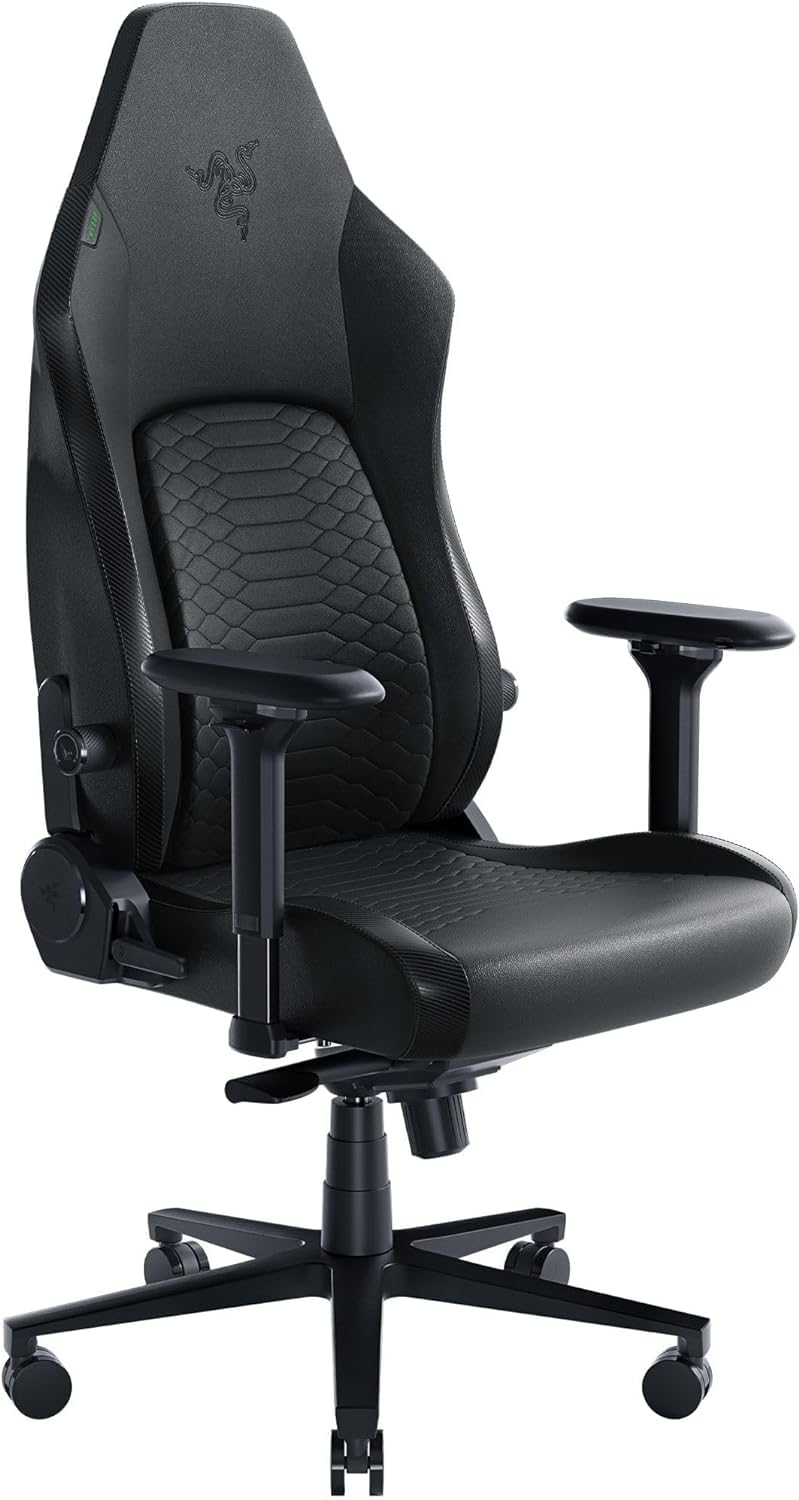 Razer Iskur V2 Gaming Chair, Adaptive Lumbar Support, Adjustable Lumbar Curve, High Density Foam Cushions, Reactive Seat Tilt &152-degree Recline, 4D Armrests, Synthetic Leather - Black Black Iskur Synthetic/Leather Standard - V2 - 2024 Model
